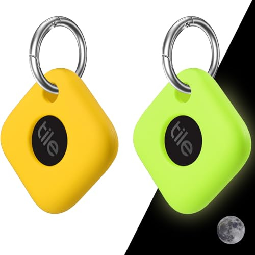 Silicone Case for Tile Mate 2022 with Keychain, 2 Pack Anti-Scratch Protective Cover for Tile Tracker (Yellow/Fluorescent Green)