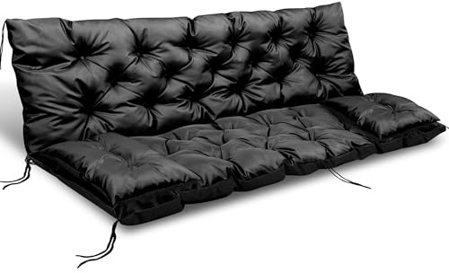 EDANTI Hollywoodschaukel Auflage Set Sitzauflagen Gartenmöbel Gartenkissen Sitzkissen Bankauflage Wasserdichtes Schaukelkissen +2X Kleinere Kissen (Schwarz, 180x60x50 cm)