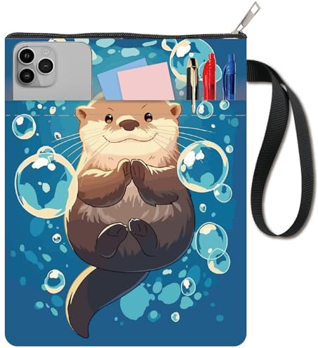 CRASPIRE Otters bokomslag bokfodral djur bokskydd för pocketböcker tvättbart tyg bokskydd med dragkedja och extra ärmficka för bokälskare klasskamratgåvor