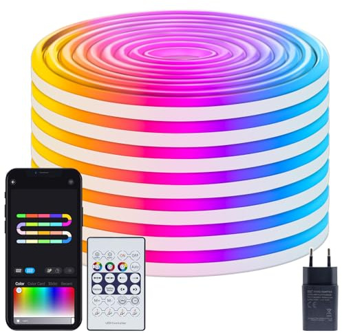 ZAIYW 10M Neon LED Strip RGB&IC mit App/Fernbedienung für Schlafzimmer Deko | 5V Neon LED Streifen, Musik Sync Flexible LED Lichtband IP65 Wasserdichte für Wand, Gaming Deko
