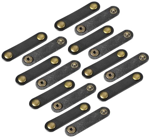 sourcing map Pack of 15 Leather Cable Straps Cord Organizer 63x16mm Portable Cable Leather Clips Black Earphone Cord Management for Cable, Wire
