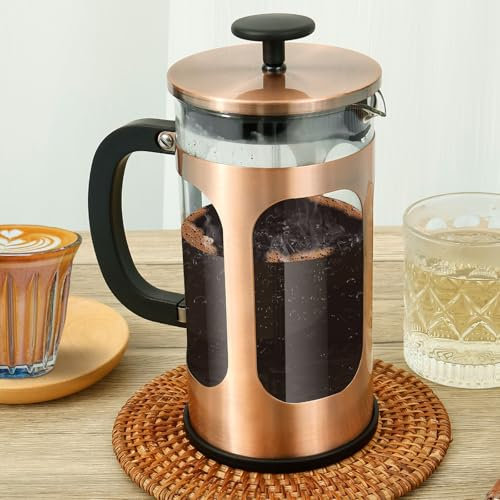 QINGLANG Cafetière à piston française 6 tasses pour café moulu en verre borosilicate résistant à la chaleur pour la maison, le bureau, les amateurs de café