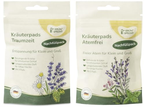 GRÜNSPECHT Kräuterpads Traumzeit und Atemfrei Nachfüllpack | Kräuterpads Traumzeit und Atemfrei Nachfüllpack, je 3 Pads, beruhigender Schlaf, Erkältungszeit, Made in Germany