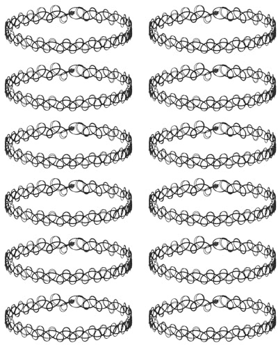 MBAIYO 12 Stück Tattoo Kette, Elastische Choker Kette für 90er Jahre Outfit | für 90s Party Accessoires Damen, Gothic Punk Schmuck Set, Elastisch & Einfache Passform, Wasserdichtes Material