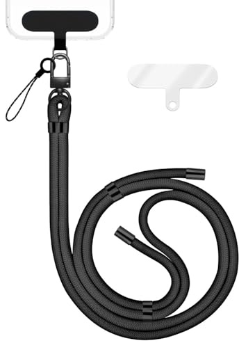 NALIA Colgante Movil Universal para Smartphones, Negro, Metal Negro | Confort Anti-Corte, Manos Libres, Una Correa. Todo Acceso, Seguridad Y Contenido, HOLDME