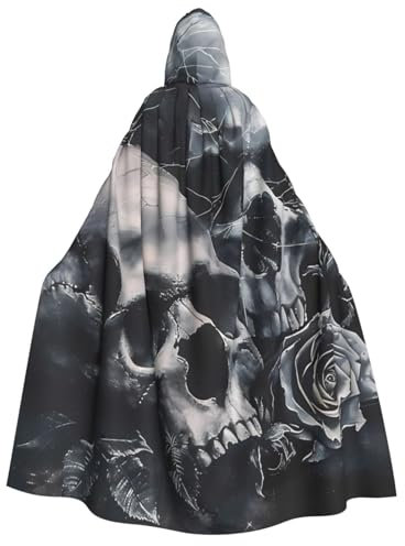 ZORIN Kapuzenumhang, Halloween-Kostüm, 149,9 cm, Robe mit Kapuze, Totenkopf, Spinnennetz, Blume, Uni, Kostüm-Umhang für Halloween, Weihnachten, Cosplay-Party