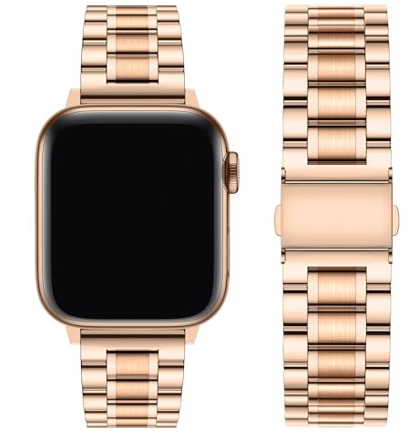 Fullmosa Kompatibel mit Apple Watch Armband 42mm 41mm 40mm 38mm, Edelstahl Ersatzband für iWatch Series 11 10 9 8 7 6 5 4 3 2 1 SE, 5-Glieder Design mit Matt-Glanz Finish & Profi-Werkzeug, Roségold