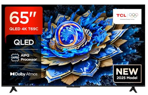 TCL 65T69C 65” QLED, Direct LED TV, 4K HDR, Smart TV Powered by Google TV (Dolby Vision & Atmos, Motion Clarity, Compatible with Google Assistant & Alexa)