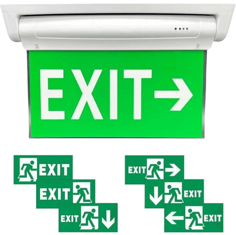 Segnale di Uscita di Emergenza a LED, Illuminazione di Emergenza a LED, Segnaletica Di Sicurezza con 6 Spiktogrammi di Uscita, Segnale di Emergenza, Luce di Emergenza Bifacciale Montaggio a Parete
