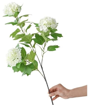 MDSIOKHJ Ortensie Finte Bouquet di ortensie Artificiali a 3 Teste, Fiori di Ortensia Finti in Seta, Fiori Estivi for la casa, centrotavola for Matrimoni, Decorazioni for Feste(White)