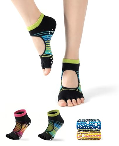 Olligey Pilates Stoppersocken Damen Zehenfrei atmungsaktiv Rutschfest Offener Spann Yogasocken für Pilates Yoga Ballet und Danz Geschenk für Frauen 2 Paar EU 36-40/UK 4-7