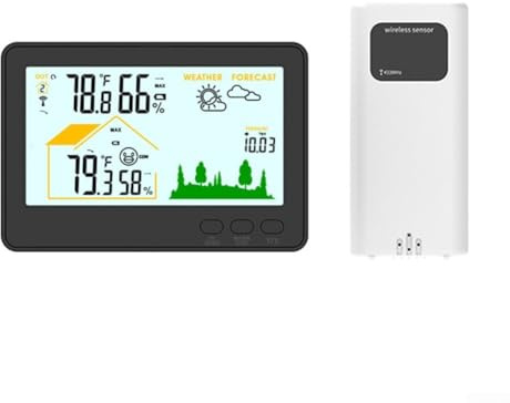 Oniissy Digital Weather Station Indoor Outdoor Thermometer Hygrometer with Wireless Temperature Humidity Monitor Barometer Weather Forecast Backlight Touch Screen 3 Channel 433MHz 328FT Range(Black)
