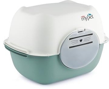 Rotho MyPet Bella Katzenklo mit Deckel Katzentoilette mit Filter Grün/Weiß | Katzenklo geschlossen, hoher Rand, Aktivkohlefilter, Türe kann abgenommen werden, einfach zu reinigen, hygienisch für Katzen