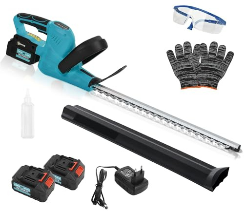 Outsunny Akku Heckenschere Elektrischer Hecken & Strauchschere mit 51cm Schnittlänge, Schutzhülle, Handschuhe, 18V Akku 4,0 Ah mit Ladegerät, für Äste, Sträucher, Zweige, Blau
