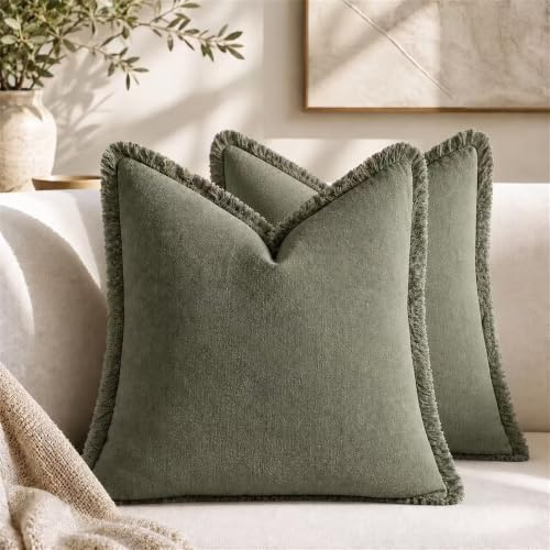 Sunshine smile 2er Set Leinen Kissenbezug mit Fransen,Boho-Kissenbezug mit Quaste 40x40 cm,Neutralen Baumwolle Quasten Kissenbezüge,Dekorative Kissenbezüge,für Sofa Sessel Zuhause Schlafzimmer