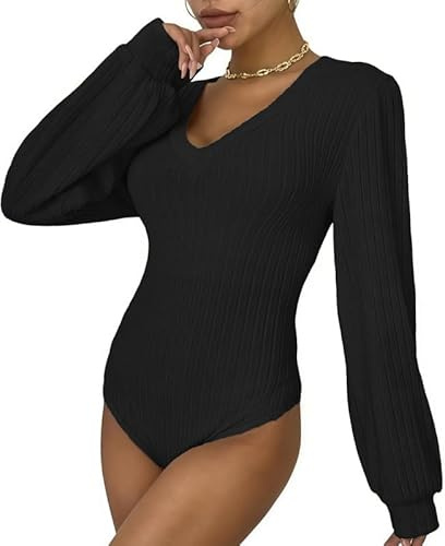 Sukiglam Body Donna Manica Lunga Bodysuit V/Alto/Mezzo Collo bodys Tops Elegante Camicetta Maglieria Elasticizzato Base Body Shirt Casuale Tuta Tinta Unita Jumpsuits Bluse Bodysuits Maniche Larghe