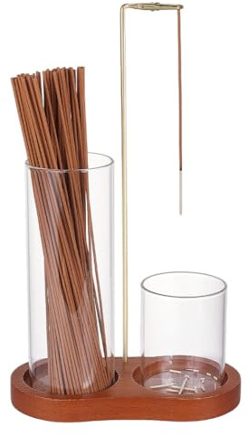 FINGERINSPIRE Porta Incenso in Vetro 150x77.5x258mm 2 in 1 Portacandele in Vetro e Legno Supporto per Incenso per Bastoncini con Raccogli Cenere Appendere a Testa in Giù Supporto per Meditazione Yoga