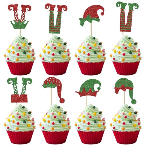 24 Stück Frohe Weihnachten Cupcake Topper, Tortendeko Weihnachten, Merry Christmas Cake Topper, Mit Weihnachtswichtel Kostüm, Festtags Kuchendekoration Für Weihnachts-Party