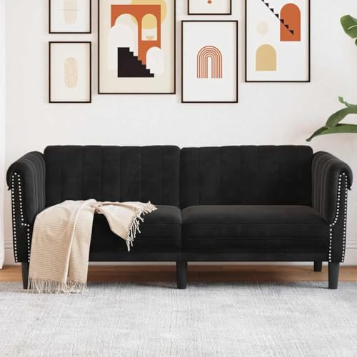 Frdhee Kleine Sofacouch Schlafsofa Couch,Sofa 2 Sitzer Schwarz Samt,Für Wohnzimmer Schlafzimmer Büro Wohnung,Einfach Zu Montieren