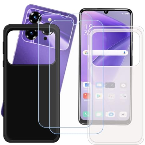 CongJiaLingXi Funda para Oukitel C6 (6.8) + Screen Protector, [2 Piezas] Negro + Translúcido Suave Silicona Caso + [2 Piezas] Cristal Templado Film Vidrio.