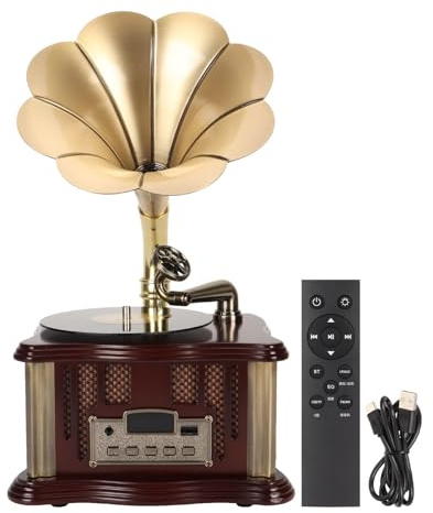 Gramophone sans fil Bluetooth - Radio FM rétro rechargeable de type C pour téléphones portables, tablettes, ordinateurs portables