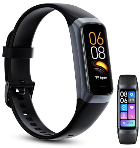 Fitness Tracker with 24/7 Heart Rate, Activity Trackers Blood Oxygen Sleep Monitor Step and Calories, Health Smart Watch with 1.1 AMOLED Touch Color Screen, IP68 Waterproof for Women Men (Black)