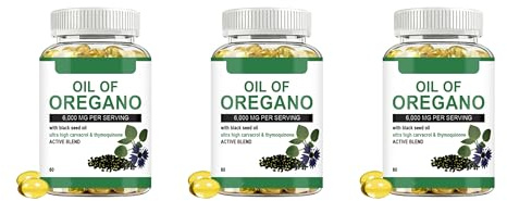 Oreganoolja med svart fröolja | Immun och matsmältningsstöd | Icke-Gmo, 60 Count,3pcs