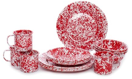 CGS Enamelware 16-Piece Dinnerware Starter Set, Red