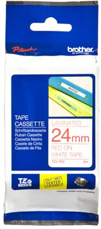 Brother TX252 Schriftbandkassette weiß auf rot 24mm x 15m laminiert für P-Touch Series