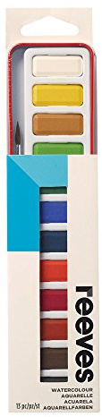Reeves Water-Colour Paint Tin Set with Brush - 13-Piece