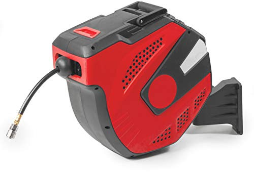 JOMAFA - Carrete de Manguera Aire Comprimido 20 m + 2 m profesional | Enrollador de manguera automatico | Conector de 1/4 | Soporte Pared 180° | 9,5 x 15,5 mm | 300 Psi
