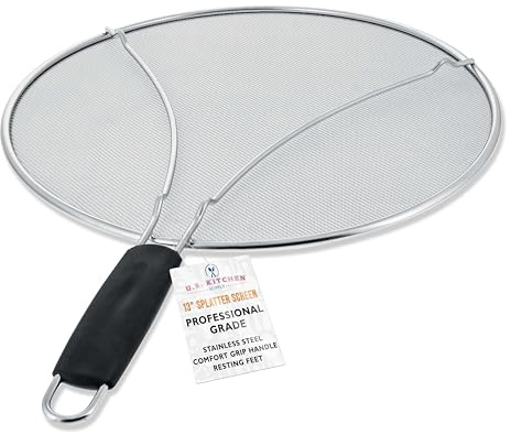 U.S. Kitchen Supply Stainless Steel Splatter Guard 13 Fine Mesh Cover, Grease & Oil, Splatter Screen for Frying Pan, Cooking Pots, with Resting Feet & Comfort Grip Handle