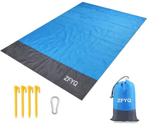 ZFYQ Beach Blanket, 200 x 140 cm Picnic Blanket with 4 Fixed Stake for Beach Camping Picnic and Other Outdoor Activity