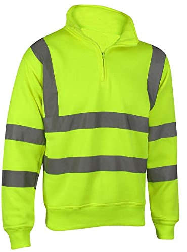 FAIRY BOUTIQUE Hi Vis Quarter Zip Sweatshirt with Reflective 2 Band & Brace | Mens Long Sleeve Fleece, Ribbed Cuffs, Construction & Warehouse, High Visibility Top, Safety Pullover, Sizes S-XXL