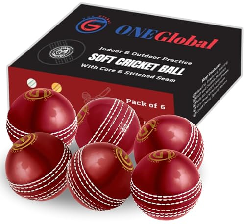 ONEGlobal Soft & Safe Practice Cricket Ball | Weicher & Sicherer Gummi-Cricketball zum Üben | Mit Echter Naht & Kern für Hüpfen & Schwingen | Ideal für Selbstvertrauen & Streichhölzer (6-Rot)