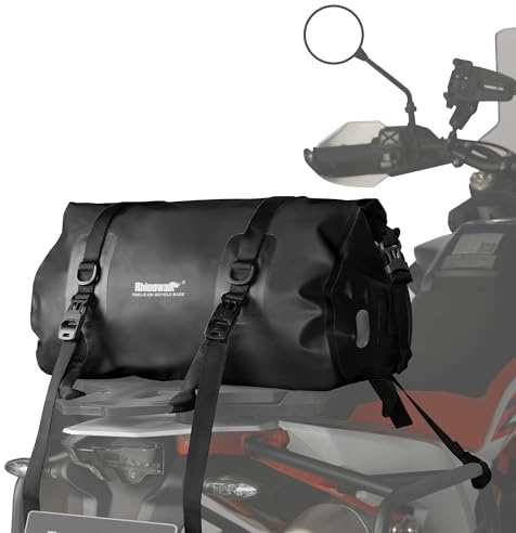 Rhinowalk 20L Waterproof Duffle Dry Bag - Motorcycle Tail & Seat Bag, Rear Rack & Trunk Compatible - Camping, Boating, Bicycling, Travel (Black)