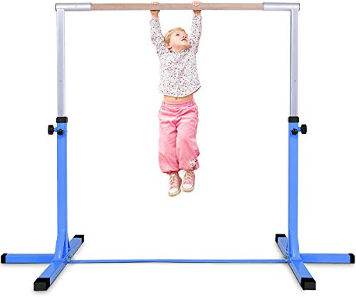 GYMAX Gymnastik Turnreck bis 100 kg belastbar, Kinder Reck mit 12-stufig höhenverstellbar (91 cm-150 cm), Turnstange, Turnreck mit stabilem Ständer & Doppelschlosssystem