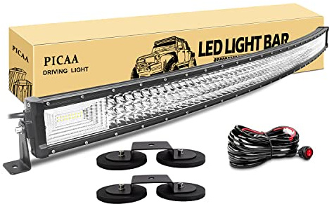 PICAA Gebogene Lichtleiste, 52 Zoll 130 cm Mit Drei Reihen LED-Lichtern, 675W Arbeitsleuchten Mit Magnetischer Halterung (B) für Off-Road 4WD, SUVs, ATVs, UTVs, Lastwagen