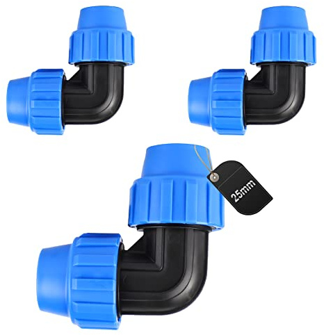 SWAWIS Raccordo filettato in polipropilene, angolo 90, per tubo PE da 25 mm, 3 pezzi