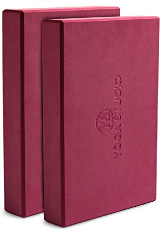 Yogastudio yogablock – 30 cm x 20 cm x 5 cm, halkfritt EVA-block – dubbelpack fasade kanter, lätt träningstillbehör (hallon)