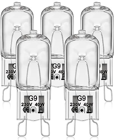 VIIVUU G9 Backofenlampe 40W Halogen Glühbirnen, Mikrowellenanwendungen 230V 300°C Hitzetolerante,Dmmibar, kein Flimmern Tolerant bis 300 Grad C Halogenlampe für Ofen,Mikrowellen 5er-pack