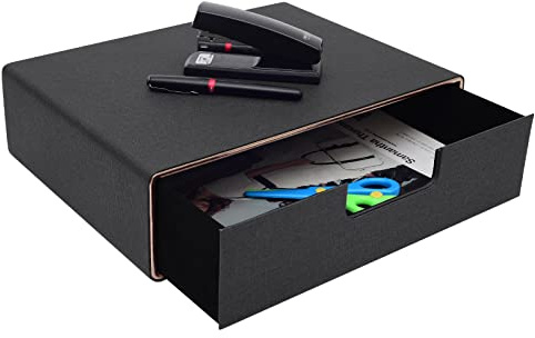 XNONE Cassettiera A4 in pelle PU e MDF per documenti e materiale d'ufficio, organizer per scrivania, assistente da scrivania per ufficio - sistema di archiviazione in pannello di fibra e carta, nero