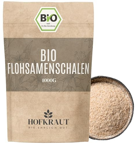 HOFKRAUT Flohsamenschalen BIO 1000g | Organic Psyllium Husk | Reich an Ballaststoffen | Ayurvedischer Allrounder | 100% kontrolliert biologischer Anbau