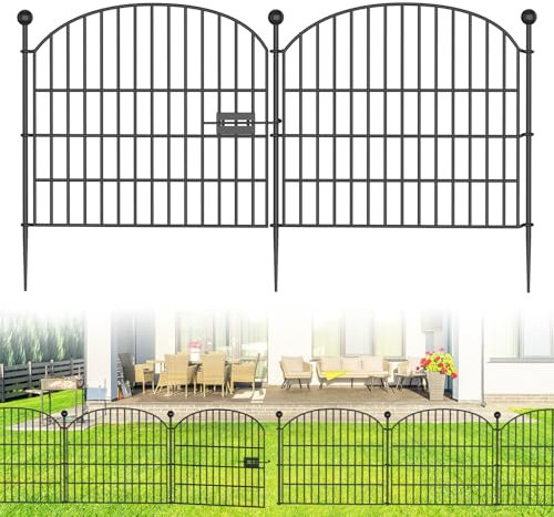 10 Panels No Dig Decorative Garden Fence with Gate - 24 in (H) x 20 ft (L) Dog Rabbits and Pets Fence Outdoor for Yard, Animal Barrier Tall Rustproof Metal Wire Fencing Border for Garden and Patio