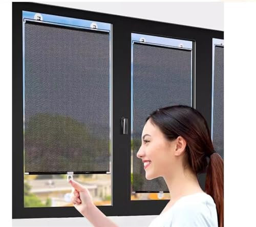 PVC Sonnenschutz Rollos mit Saugnäpfen, Verdunklungsrollo mit Saugnäpfen, Plissee Fenster Suction Cup Roller Window Shades für Dachfenster/Auto, Sonnenschutz, Hitzeschutz, Einstellbar (Color : Black