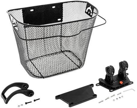 Metall Fahrradkorb schwarz für Lenker - 34 x 26 cm - Einkaufskorb für Fahrräder zur Festmontage - Fahrradtasche Lenkerkorb Einkaufskorb Transportkorb Metallkorb Korb Tasche für Fahrrad engmaschig