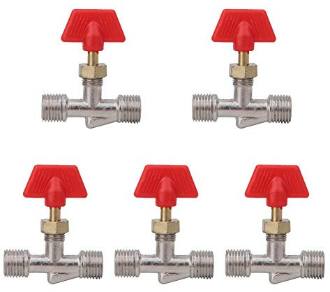 Respicefinem 5 Pieces Needle Valve 1/4 Inch Brass Shut Off Valve For Air Compressor Systems Heavy Duty Flow Control With Red Knob And Quick Coupler
