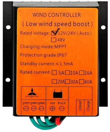 AISINILALAO 12v,Regulador del generador del aerogenerador de 12V 24V 48V 12000W MPPT, Pantalla de Voltaje del regulador de Carga IP67 led 10A-40A