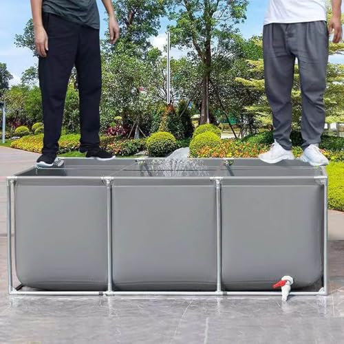 Generisch Aquakultur-Wassertankreservoir, Aquariumbecken mit Ablassventil, großes rechteckiges Becken mit Rahmen, geeignet zum Schwimmen mit Koi-Fischschildkröten,Grau,3x1x0.9m
