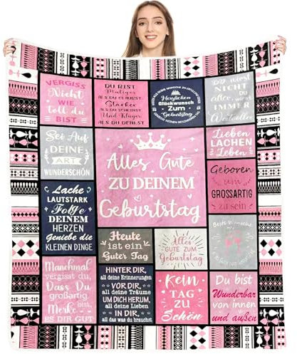 Geburtstagsgeschenk für Frauen, Geschenke für Mama, Freundin, Mädchen,Schwester, Kollegin Geschenk Geburtstag, Happy Birthday Decke, Weiche Kuscheldecke Warm (Geburtstagsgeschenk, 150x130CM)